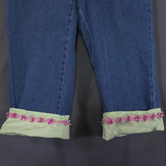 Quacker Factory Denim Pants Elastic Waist Size S Whimsical Fairy Y2K Maximalist - Picture 2 of 10